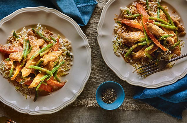 Friday: Turkey satay stir-fry with pilau rice