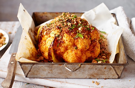 Whole roasted cauliflower with garlic and paprika