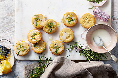 Rosemary shortbreads with lemon icing