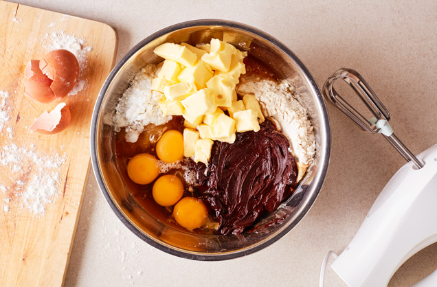 Beat together the cake mixture