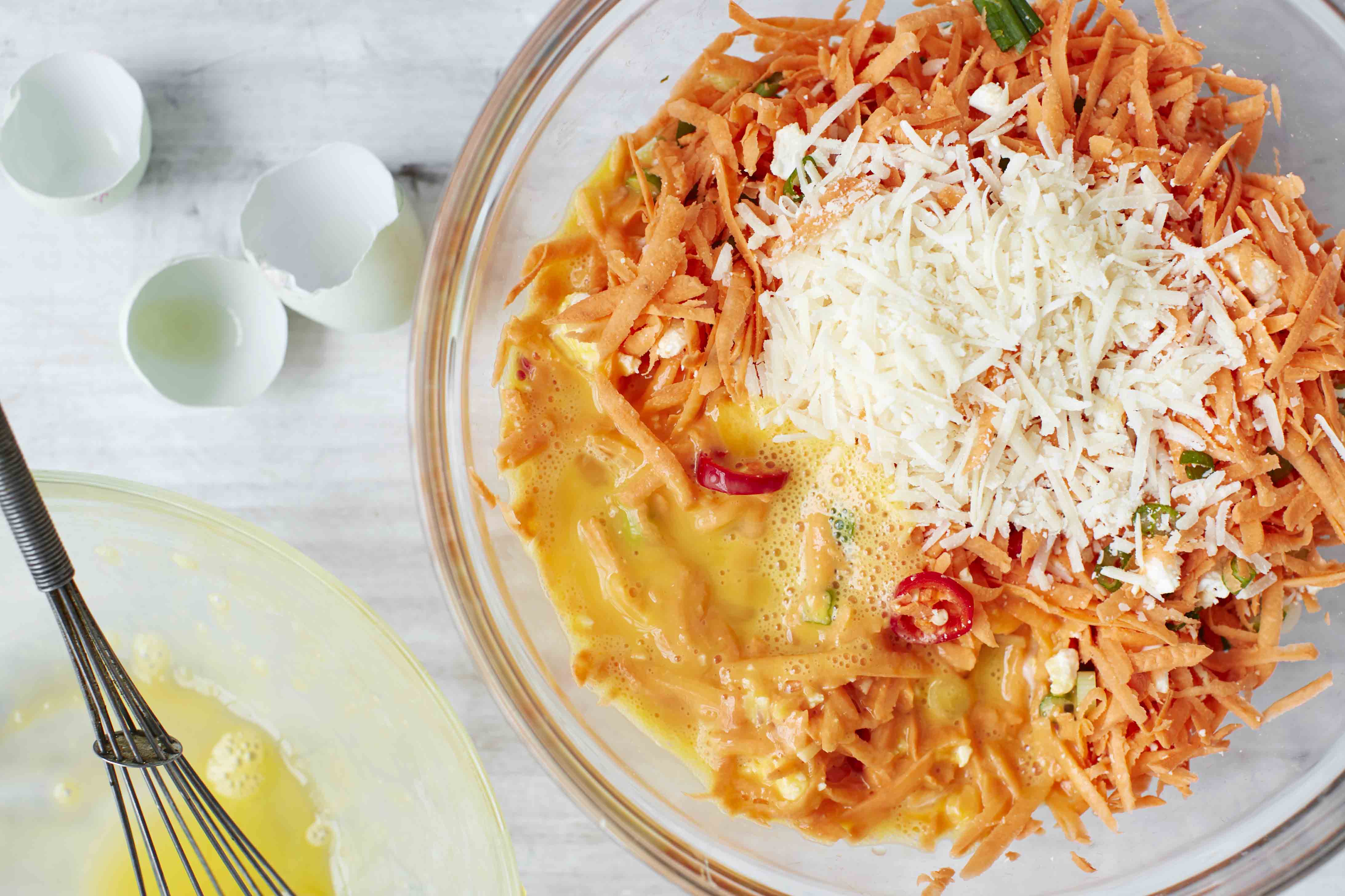Mix in eggs and cheese