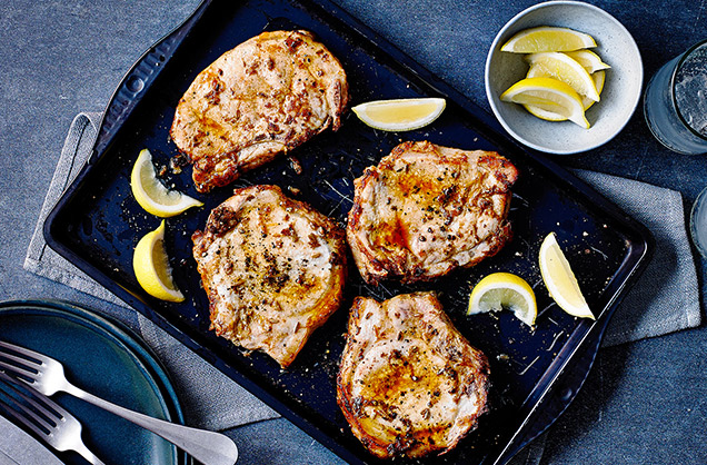 Spiced mayo-marinated pork loin steaks