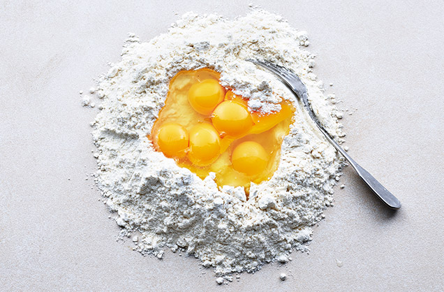 Mixing eggs and flour